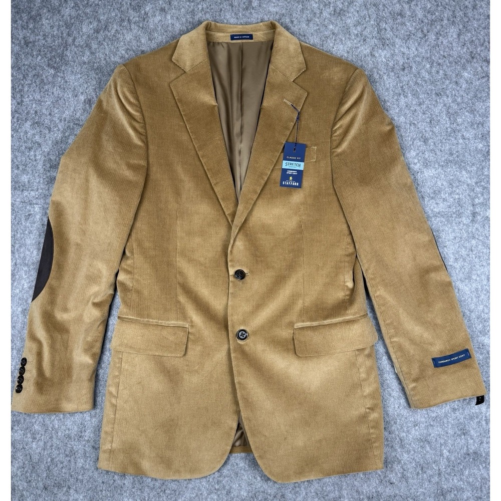 Stafford Mens 40R Corduroy Sports Coat Blazer Jacket Elbow Patches $168 MSRP